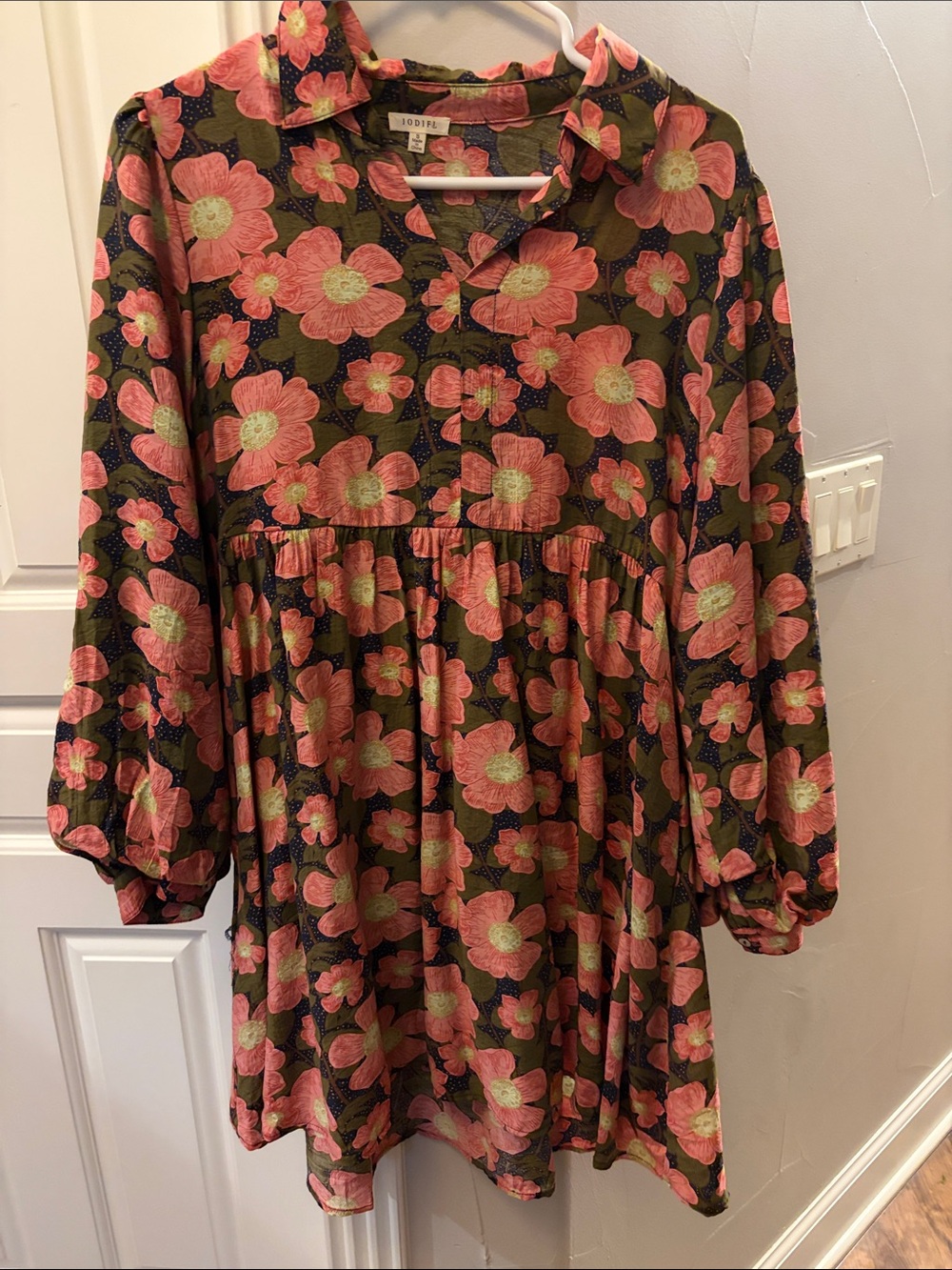JODIFL Pink Floral Smock Dress on Olive